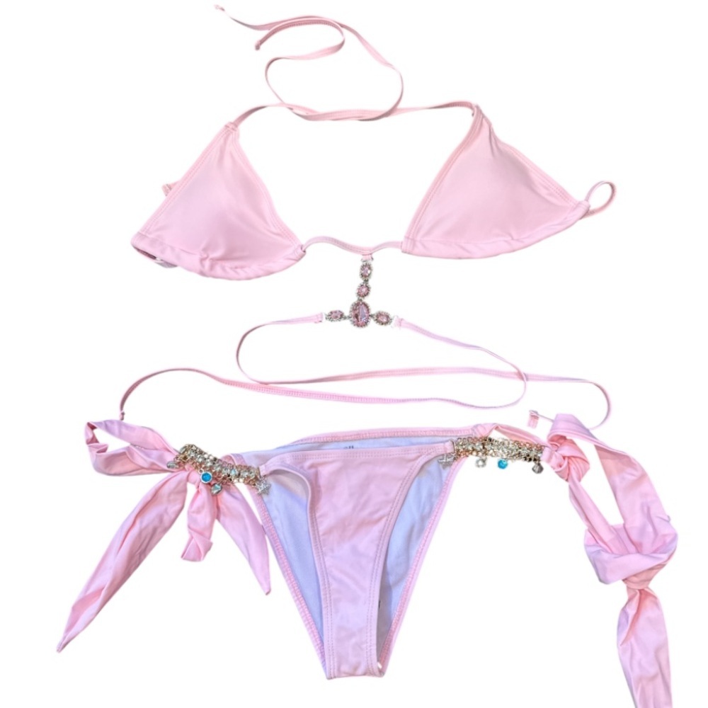 🔵 Pink Bikini with Jewel Accents Size Medium